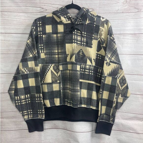 Polo Ralph Lauren Women’s Geometric Patchwork Fleece Hoodie Size Medium - Picture 4 of 9
